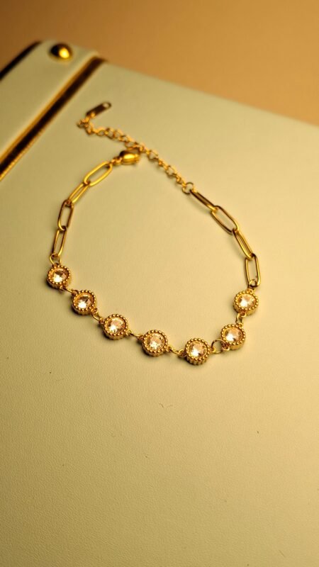 Anti Tarnish Golden Chain Bracelet with Crystals