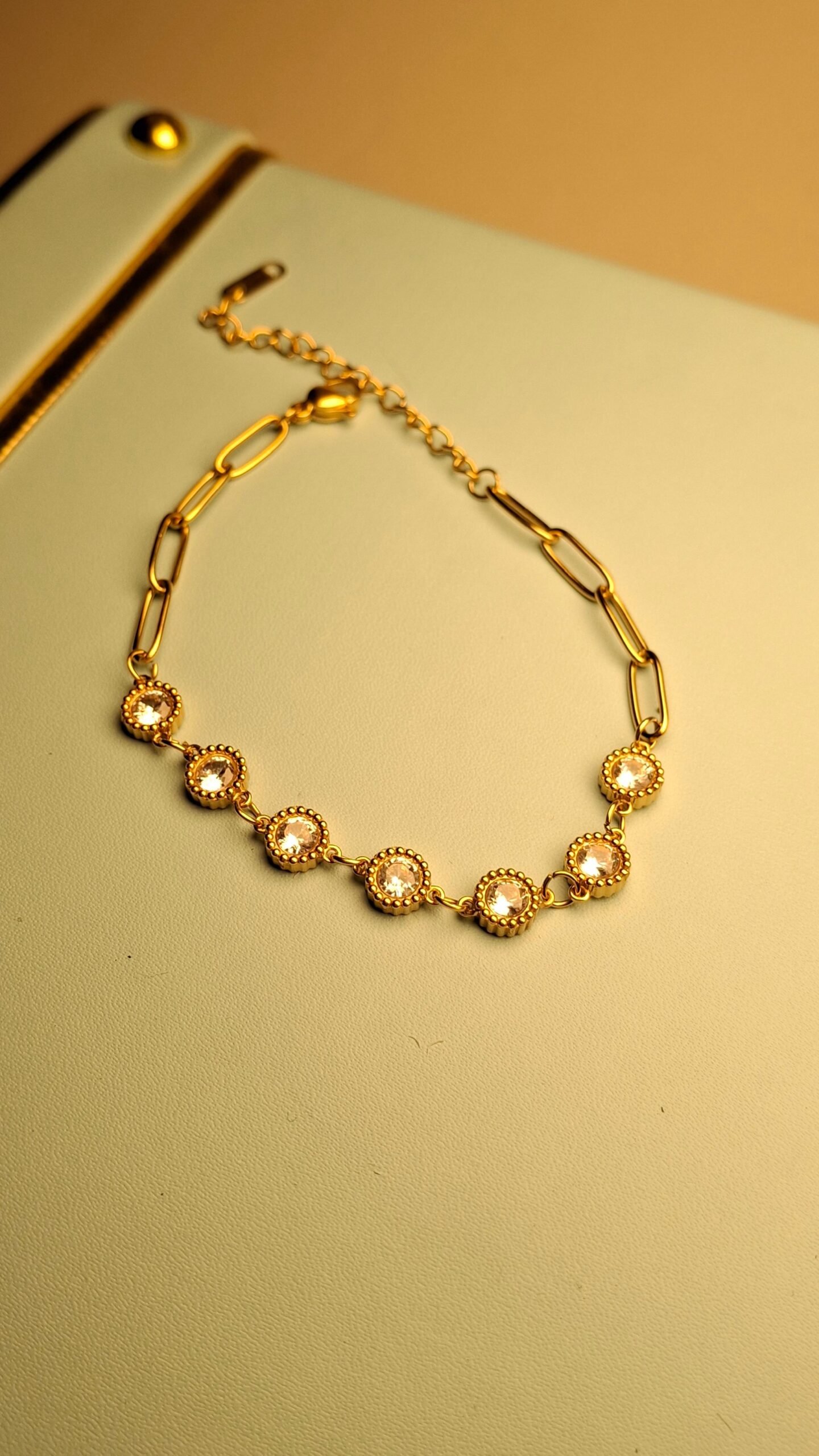 20251005_154617 Anti Tarnish Golden Chain Bracelet with Crystals