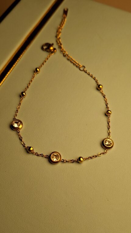 Golden Round Crystal Chain Bracelet