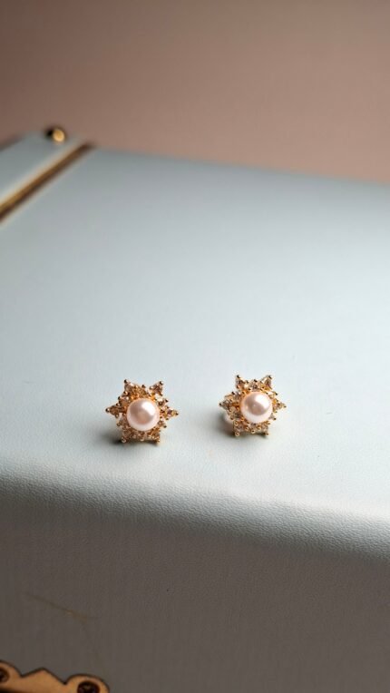 White Pearl Starburst Stud Earrings