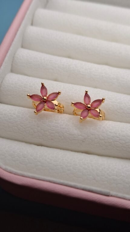 Golden Marquise Pink Floral Earrings