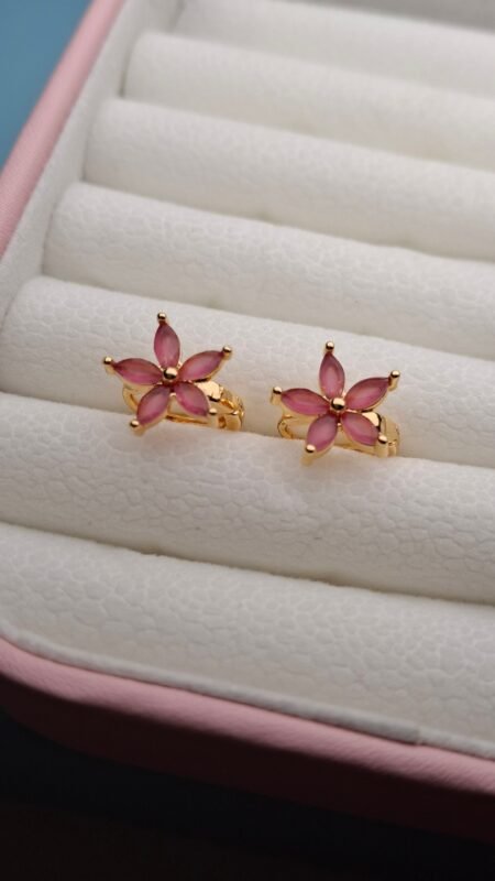 Golden Marquise Pink Floral Earrings
