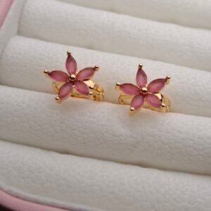 Golden Marquise Pink Floral Earrings
