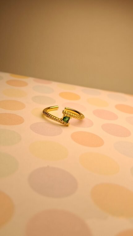 Anti Tarnish Golden Ring with Green Stone