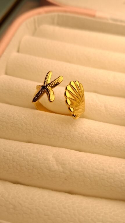 Golden Starfish Seashell Anti Tarnish Ring by Craft & Tell – waterproof, skin-safe daily wear jewellery for women